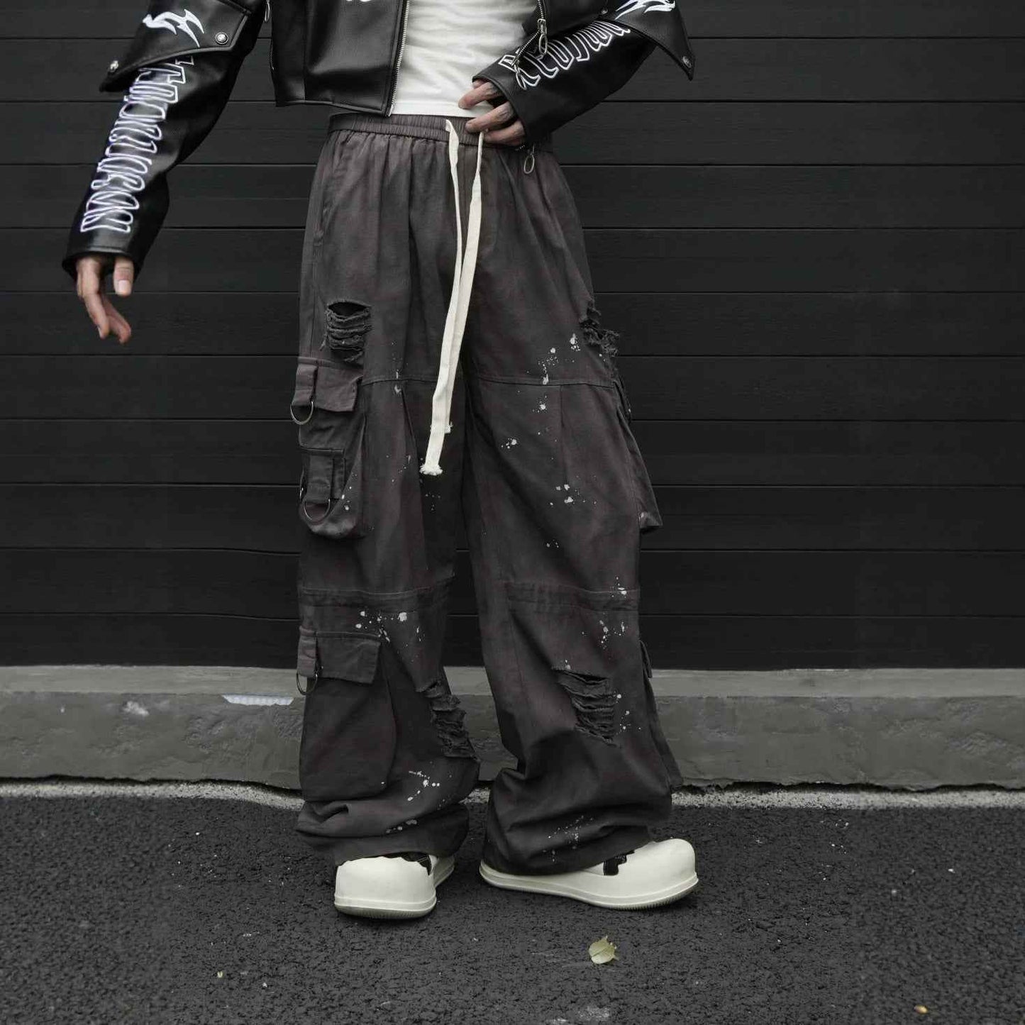 Stone Distressed Cargo Pants