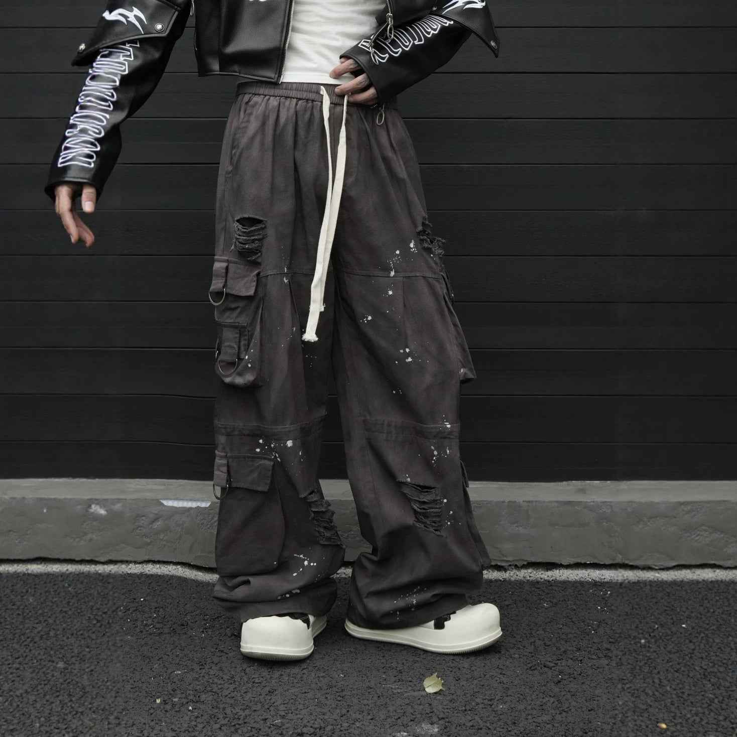 Stone Distressed Cargo Pants
