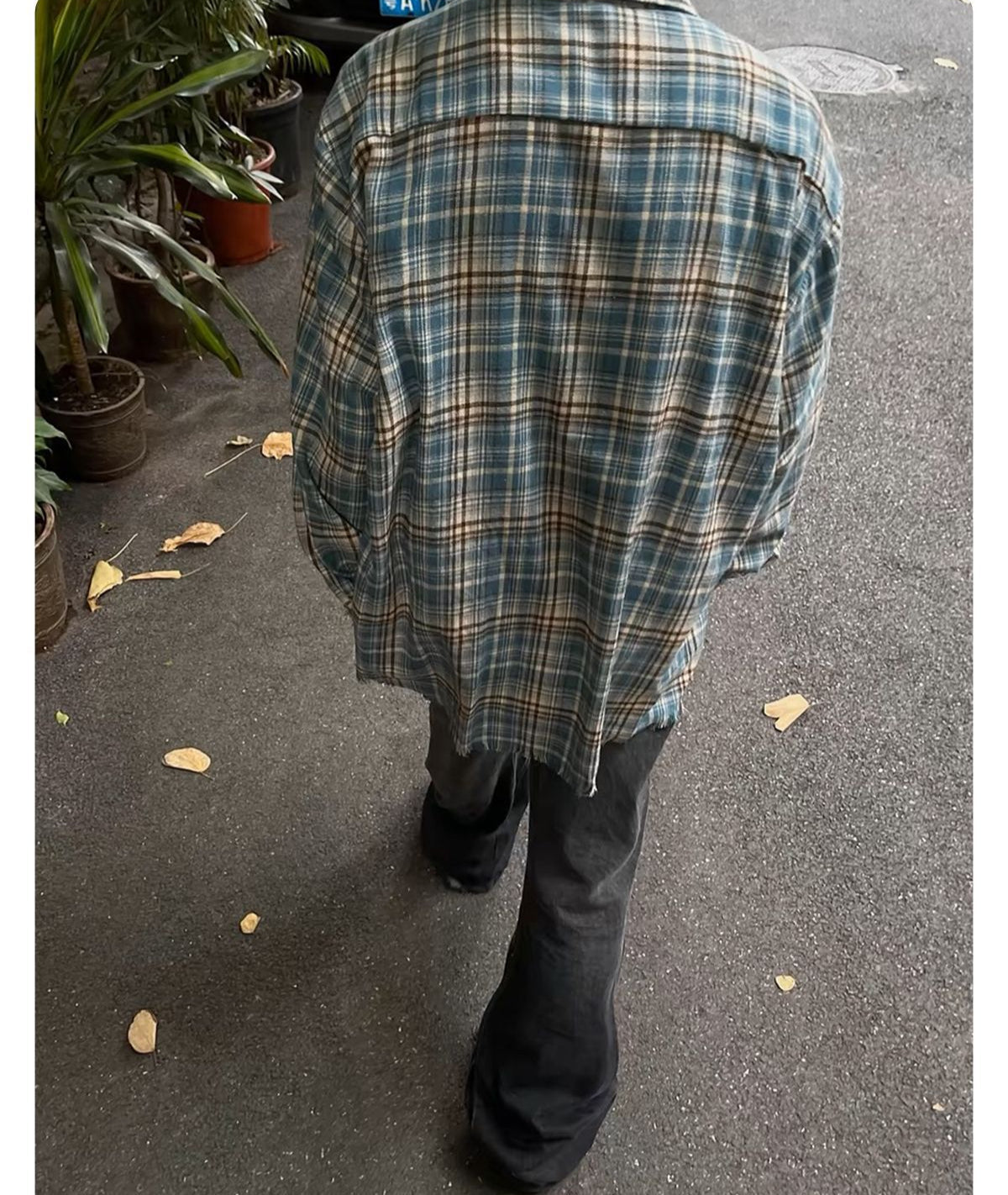 Distressed Plaid Flannel Shirt