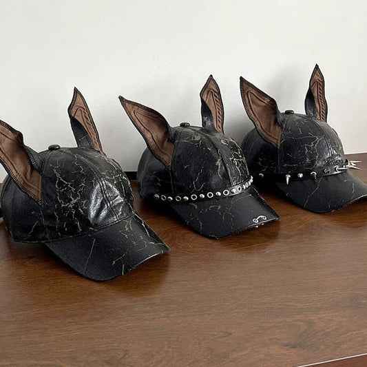 Punk Doberman Ears Leather Baseball Cap