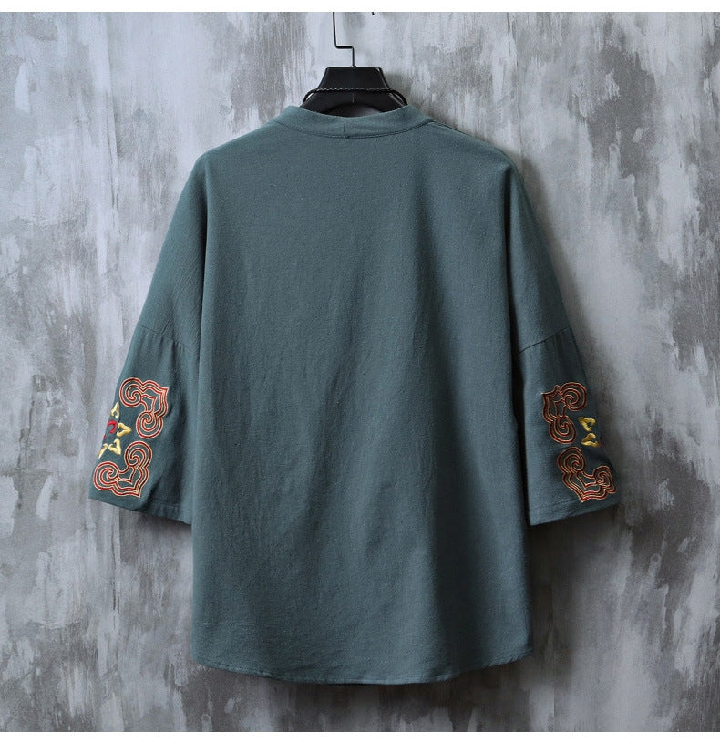 Chinese Embroidered V-Neck Hanfu Tee