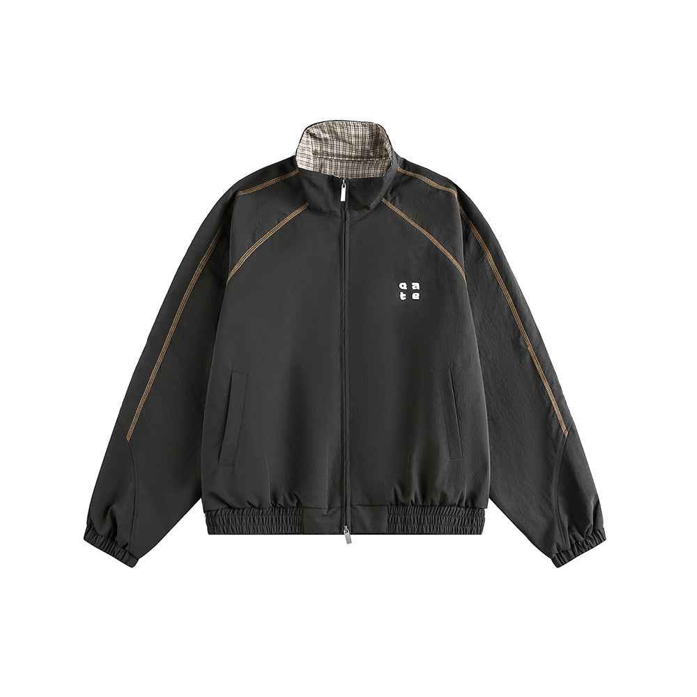 Retro Varsity Plaid Stand Collar Jacket