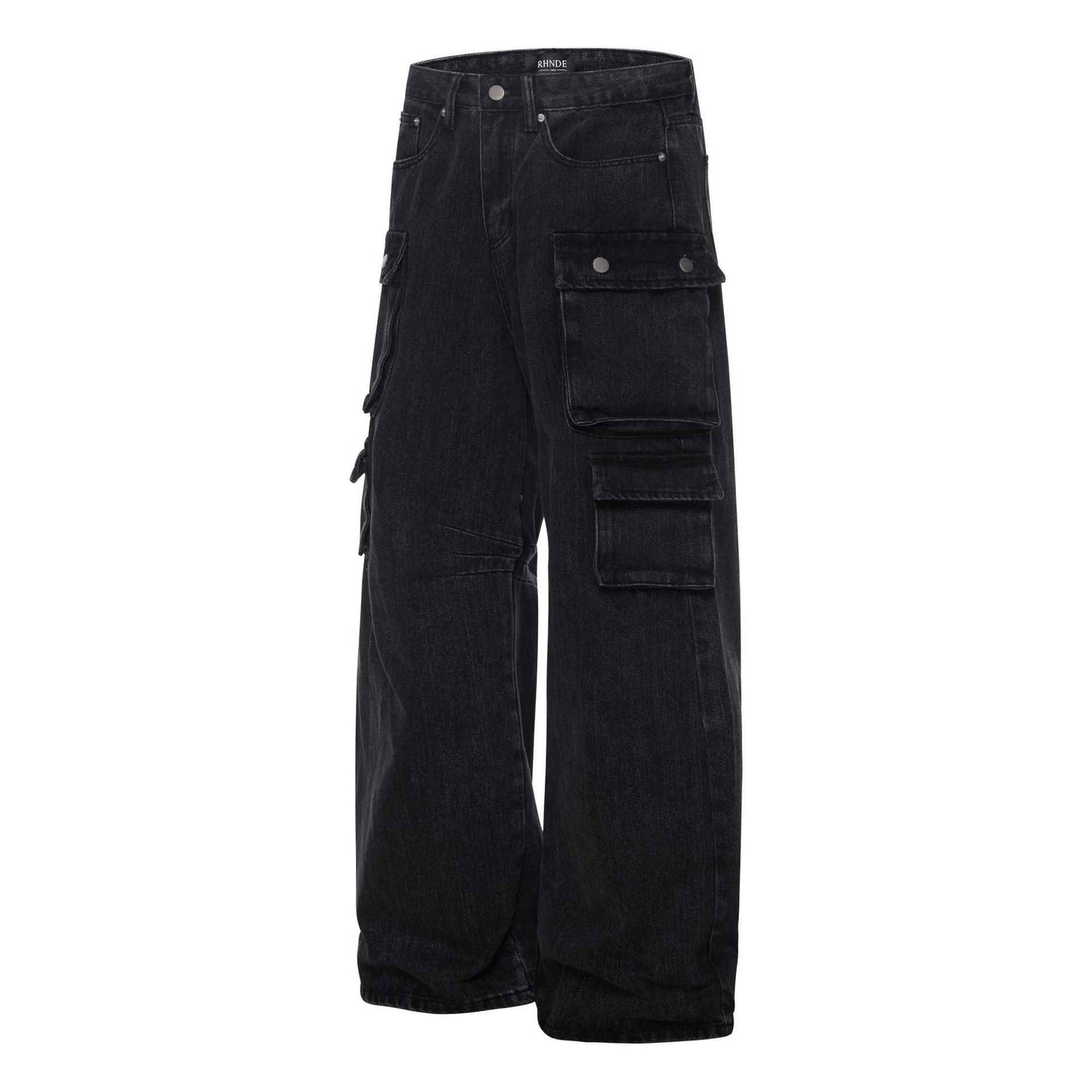 Washed Black Vintage Straight Leg Cargo Jeans
