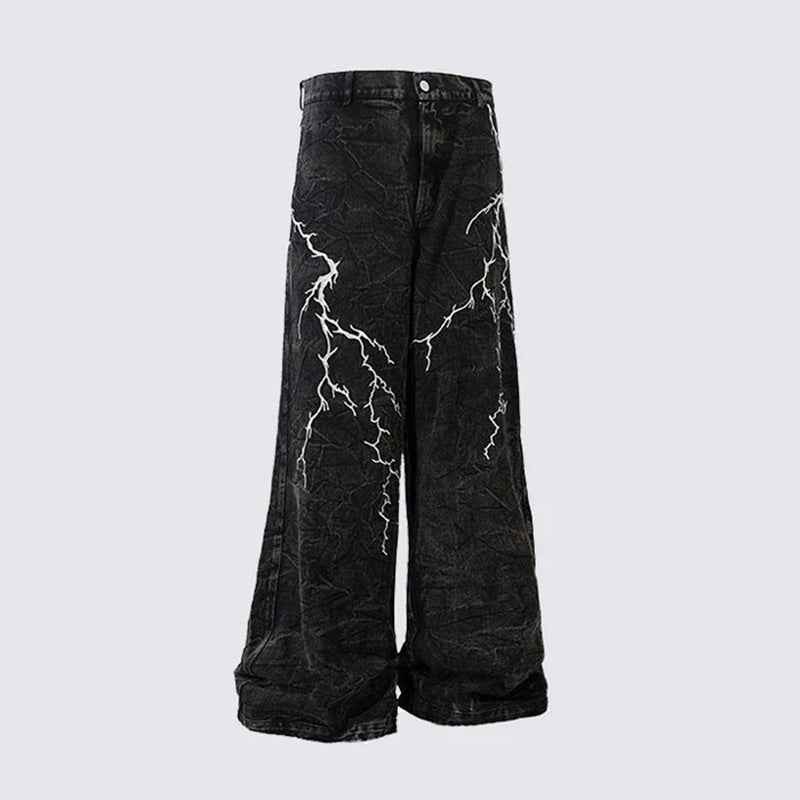 Lightning Embroidery Flared Jeans