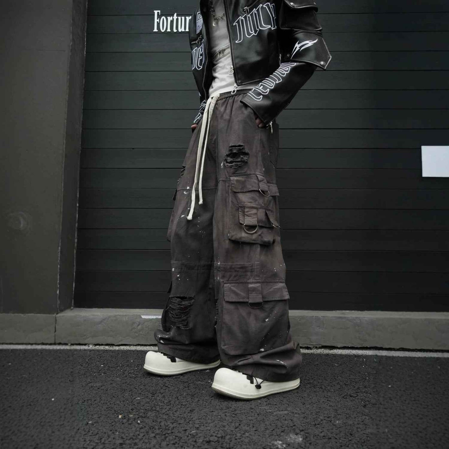Stone Distressed Cargo Pants