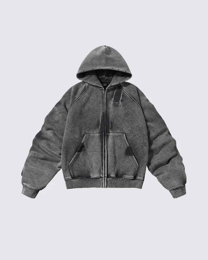 Distressed Washed Zip Hoodie