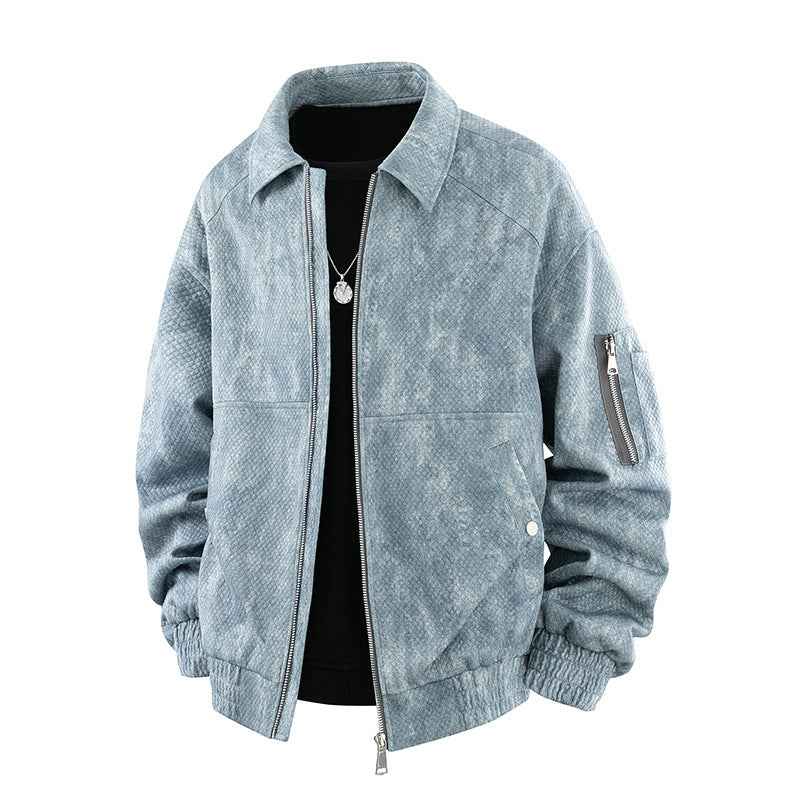 Jacquard Faux Denim Casual Jacket