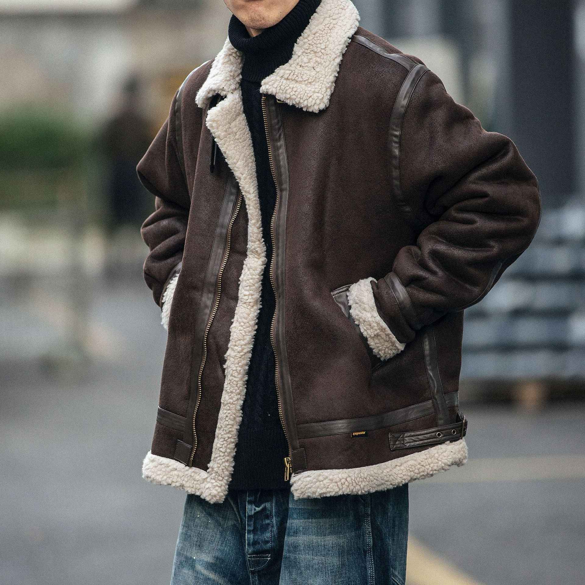 Motorcycle Suede Brown Fur Jacket