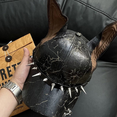 Punk Doberman Ears Leather Baseball Cap