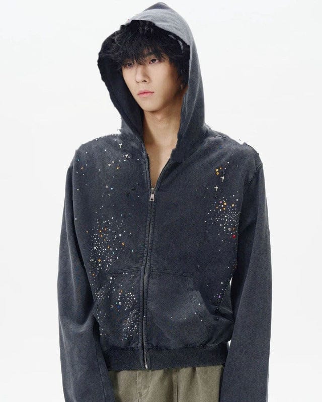 Zip Up Hoodie Rhinestone