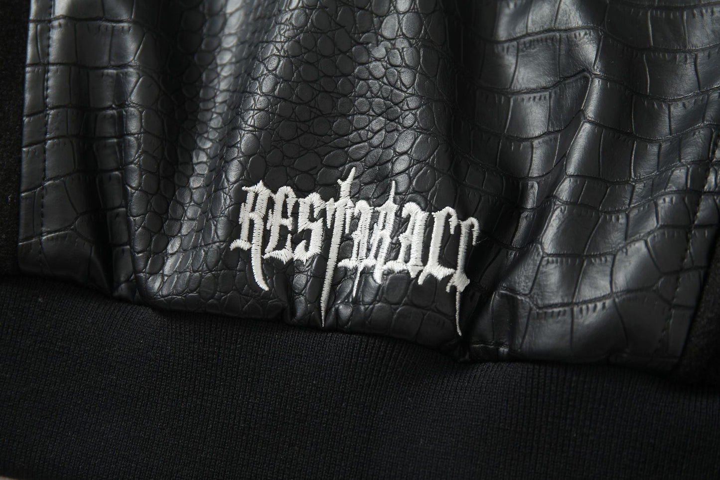 Cross Embroidery Leather Varsity Jacket