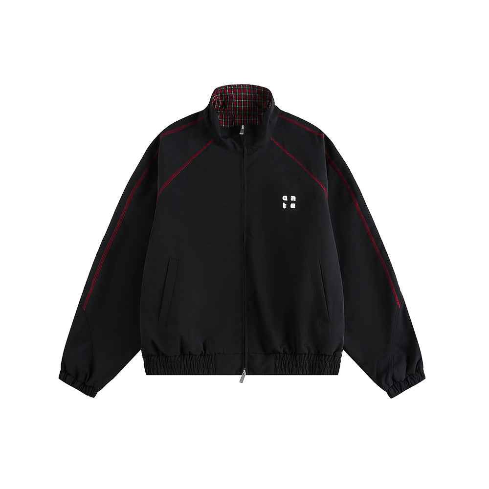 Retro Varsity Plaid Stand Collar Jacket