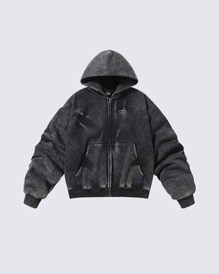 Distressed Washed Zip Hoodie