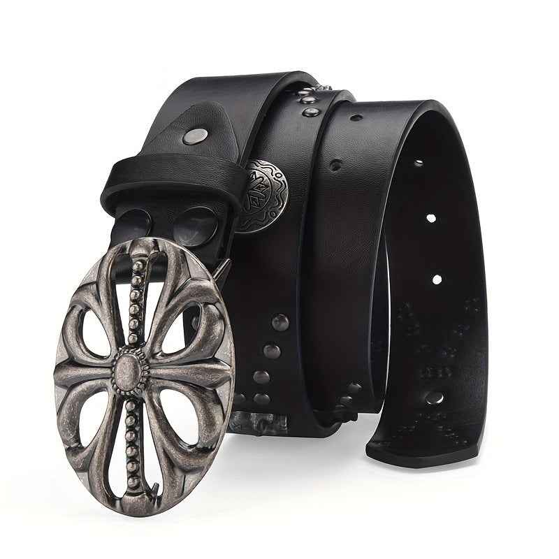 Punk Skull Studded Black Leather Belt