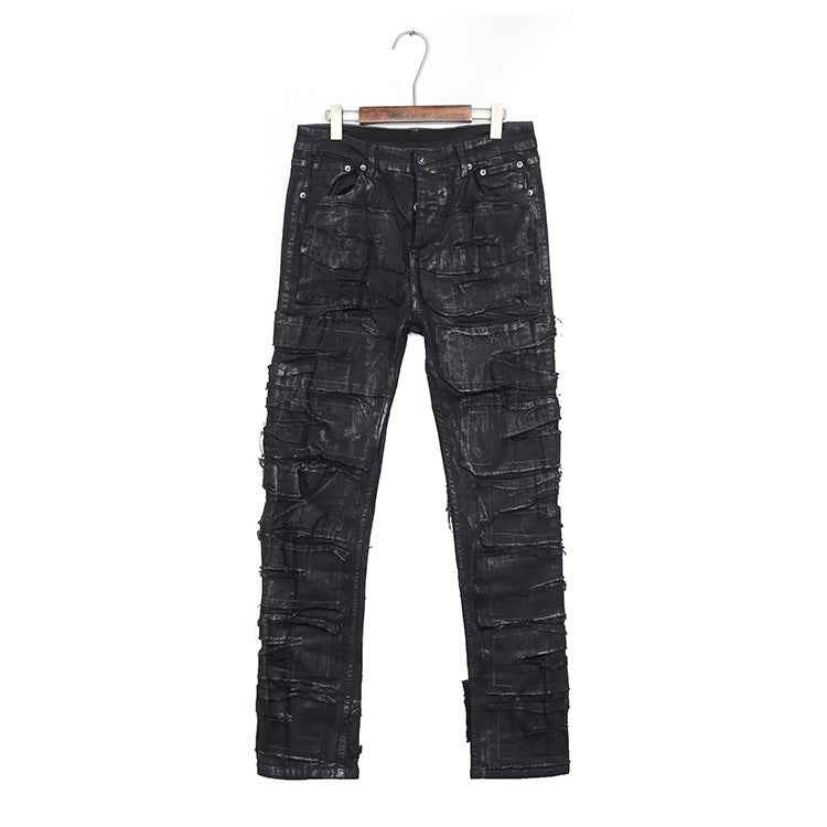 Dark Coating Waxed Distressed Jeans