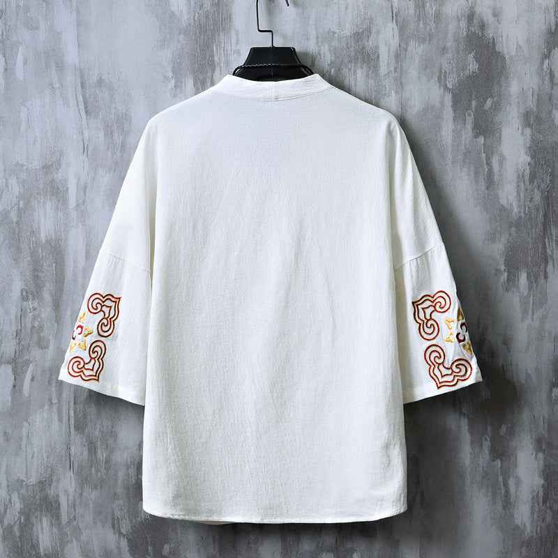 Chinese Embroidered V-Neck Hanfu Tee