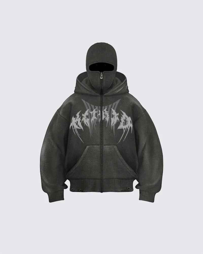 Corrupted Ski Mask Hooded Zip Hoodie