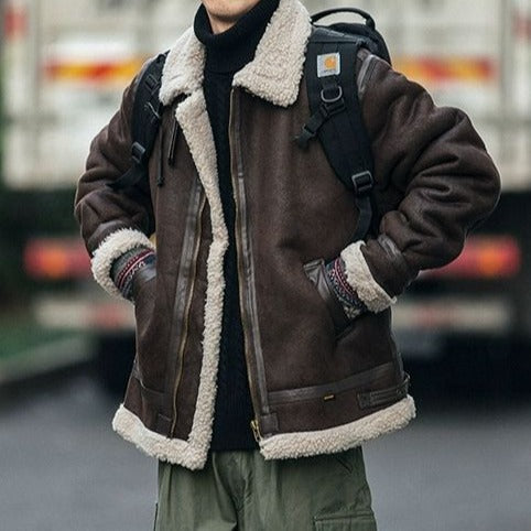 Motorcycle Suede Brown Fur Jacket