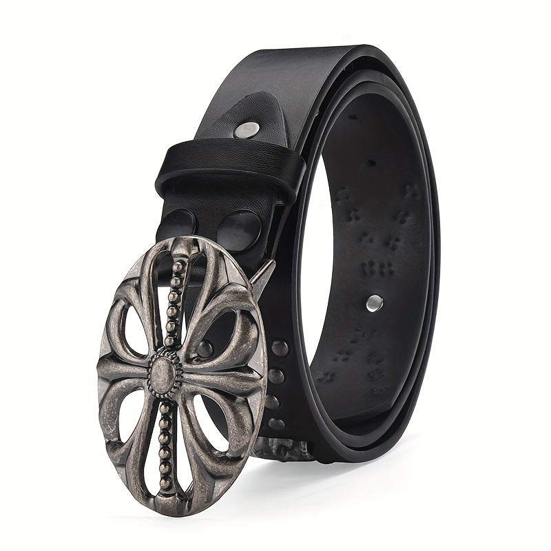 Punk Skull Studded Black Leather Belt