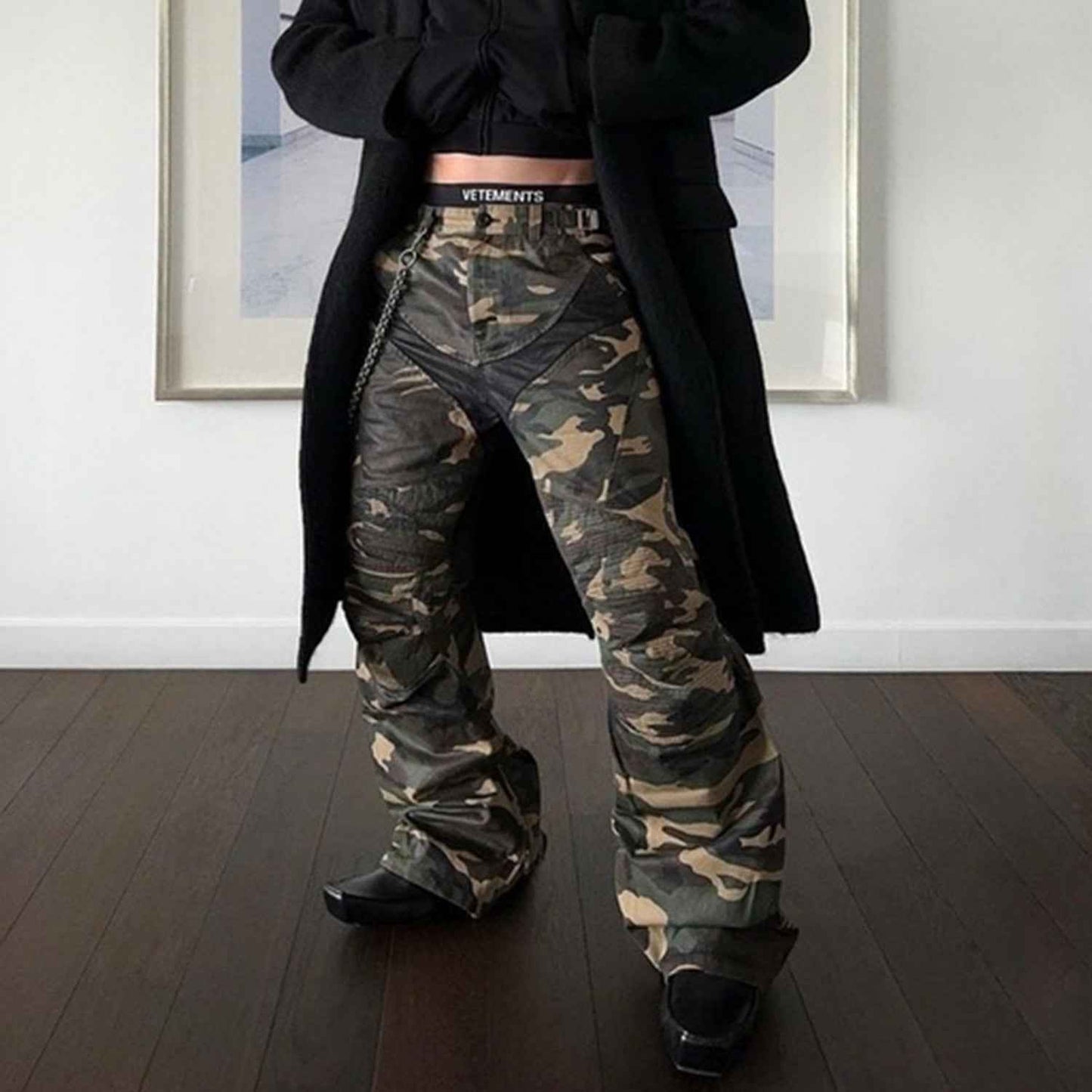 Splicing Camo Wide Leg Flared Pants
