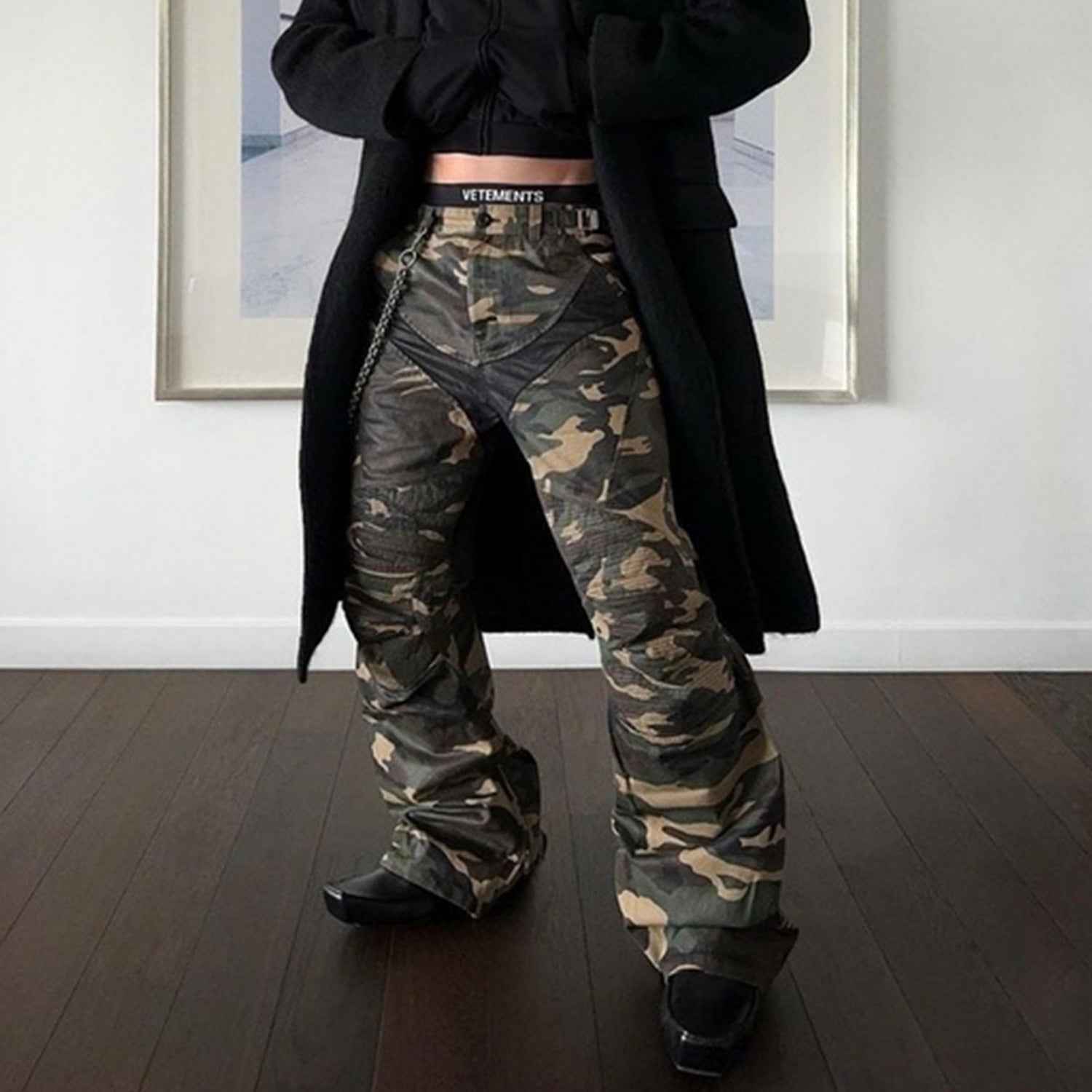 Splicing Camo Wide Leg Flared Pants