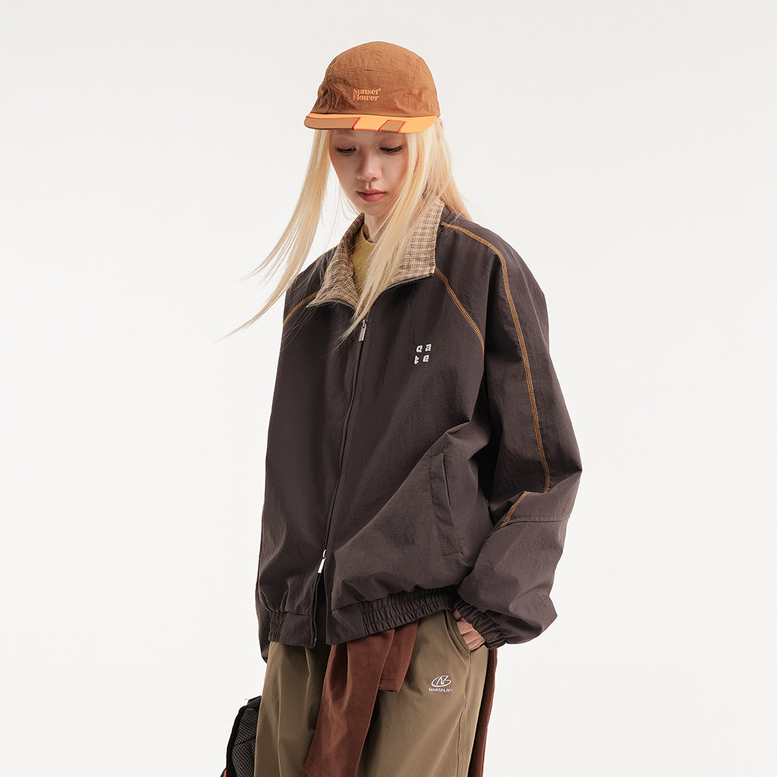 Retro Varsity Plaid Stand Collar Jacket