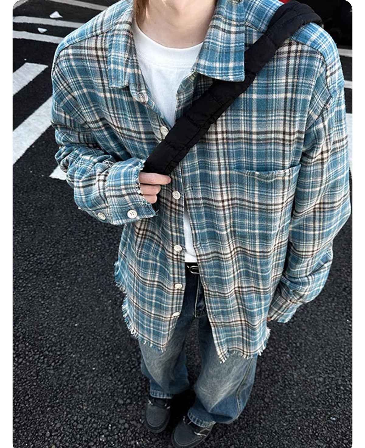 Distressed Plaid Flannel Shirt