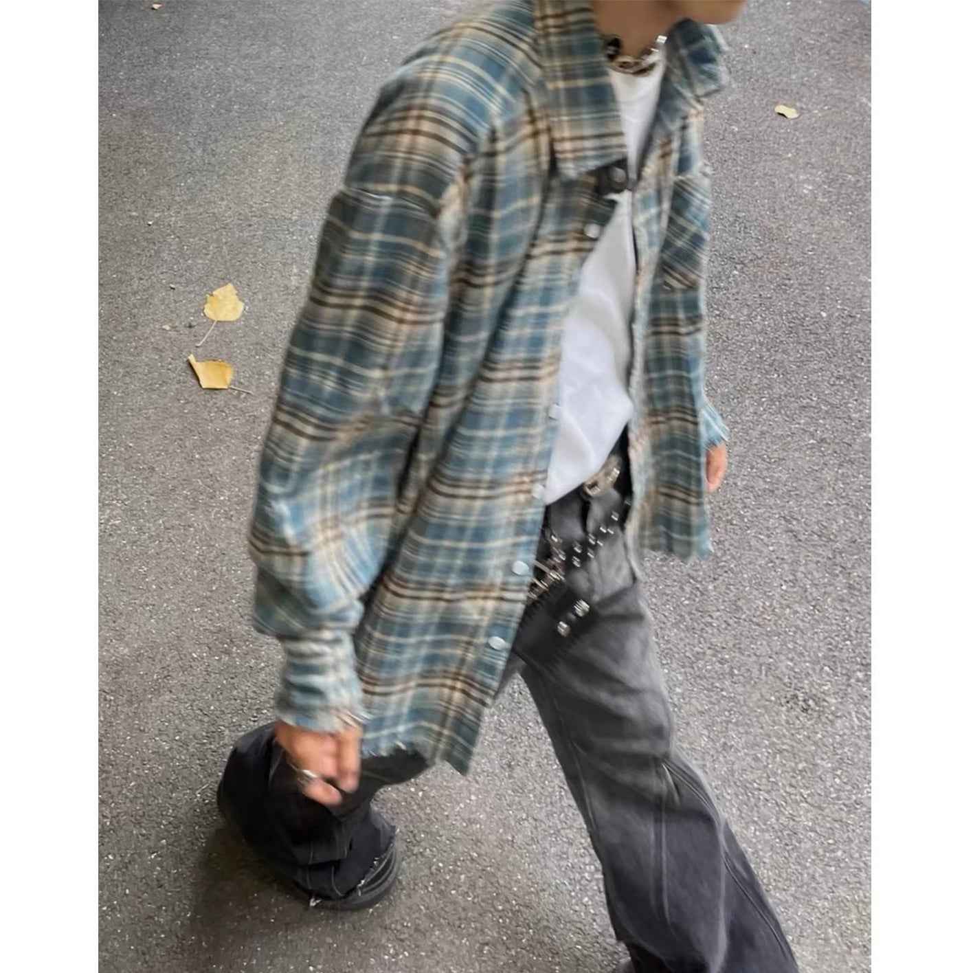 Distressed Plaid Flannel Shirt