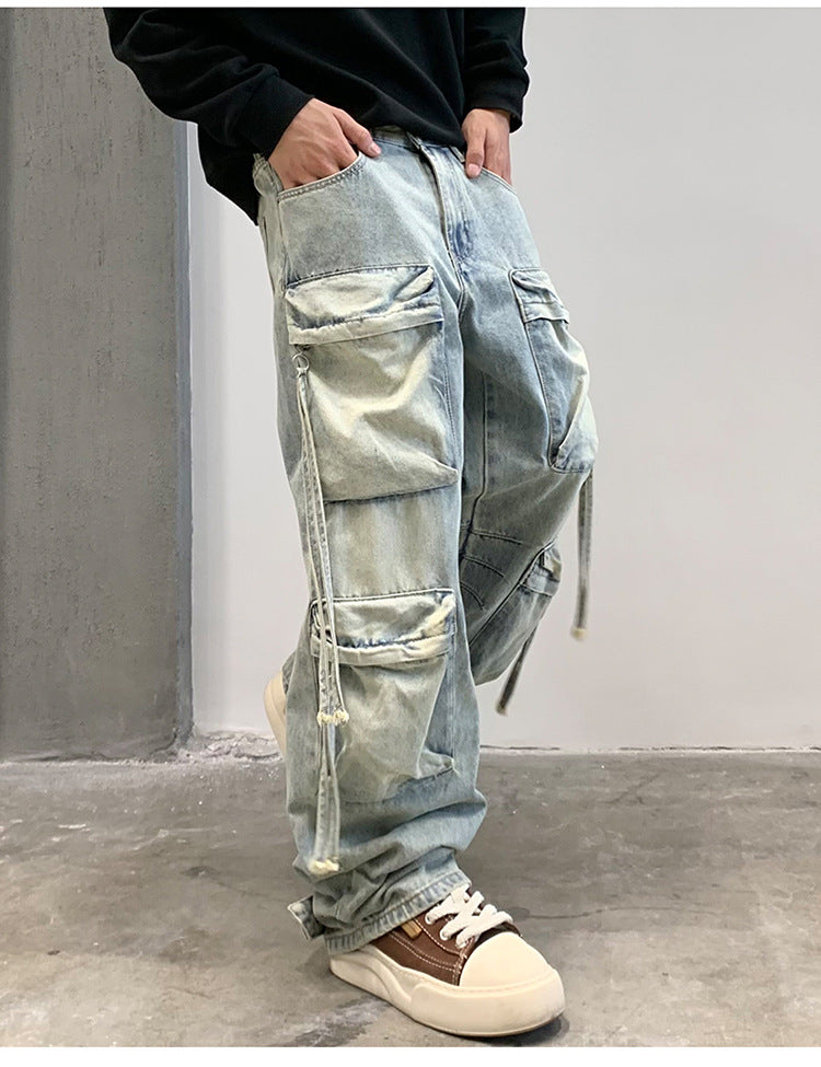 Multi Pocket Sky Blue Cargo Pants