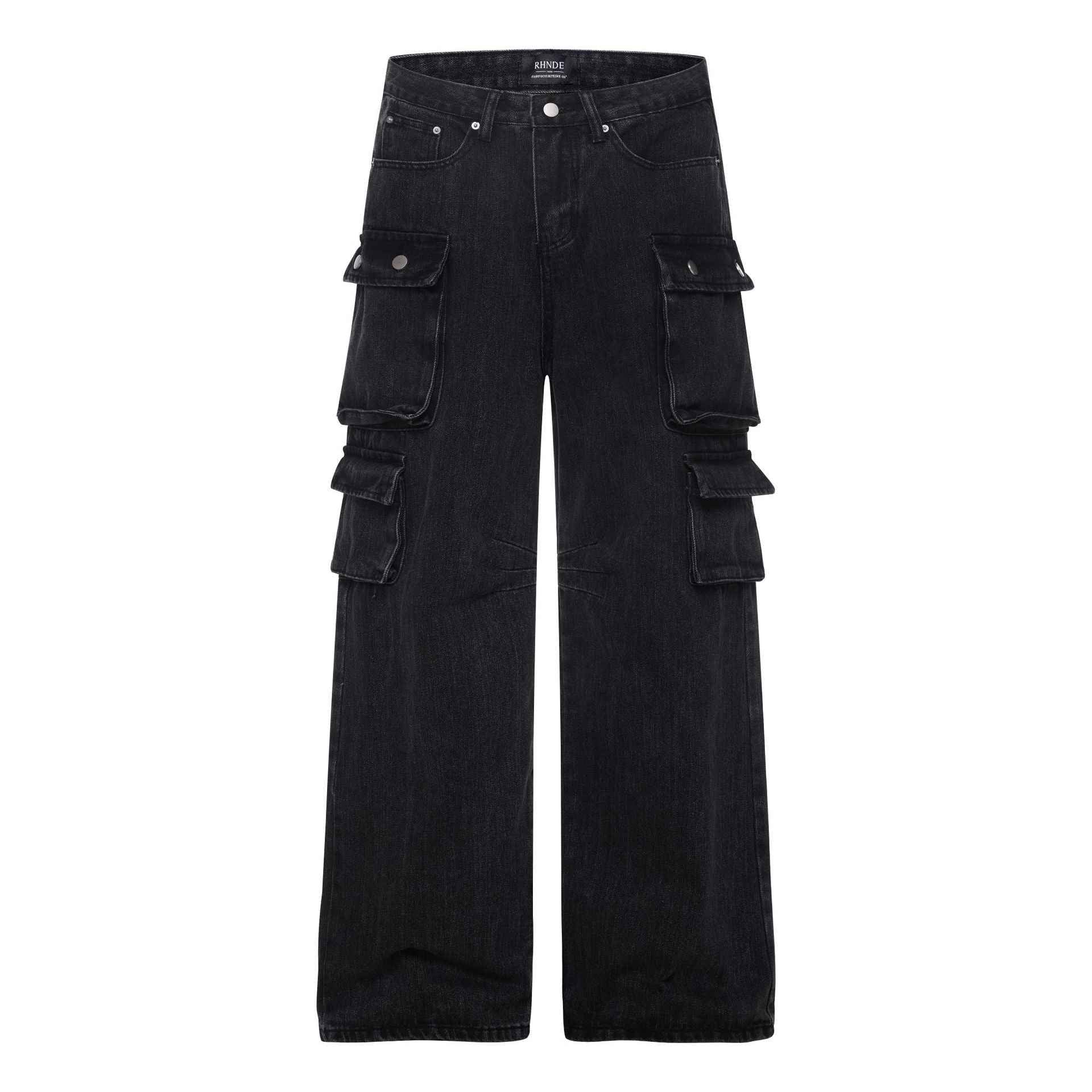 Washed Black Vintage Straight Leg Cargo Jeans