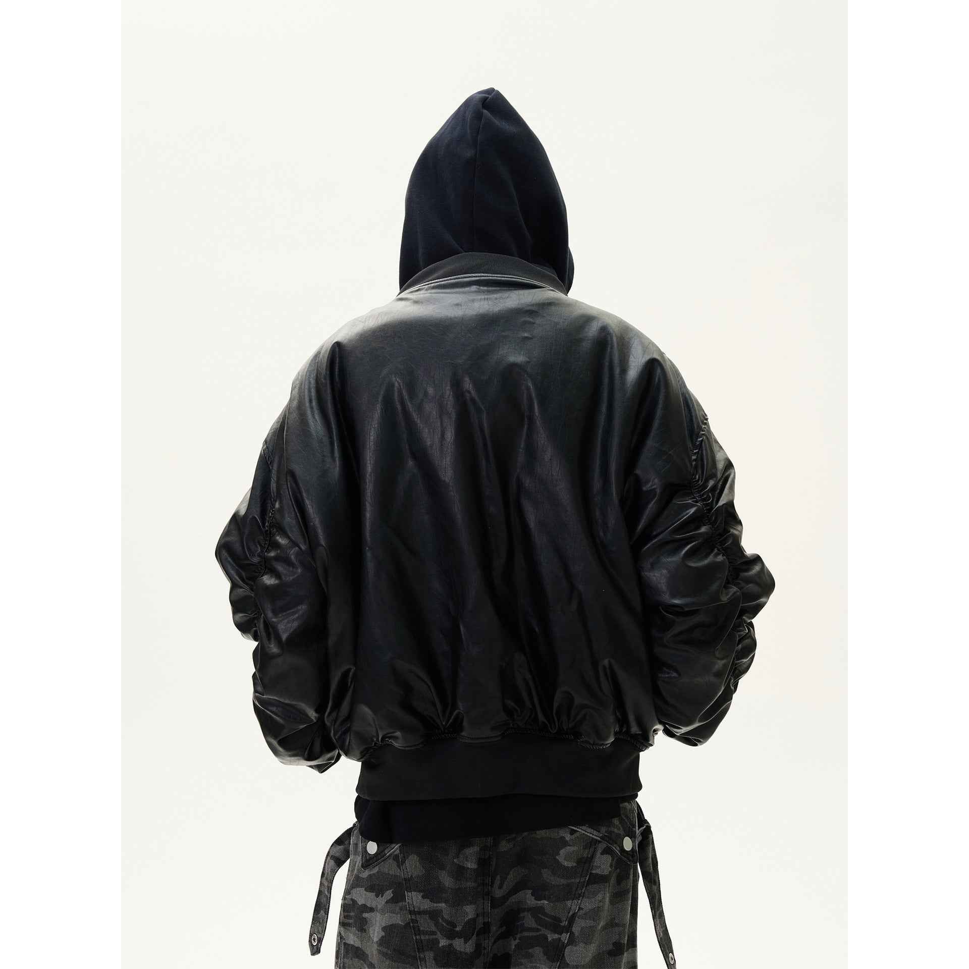 Thick Leather Hooded Jacket