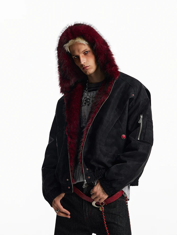 Fleece Lined 'Crimson' Red Fur Jacket