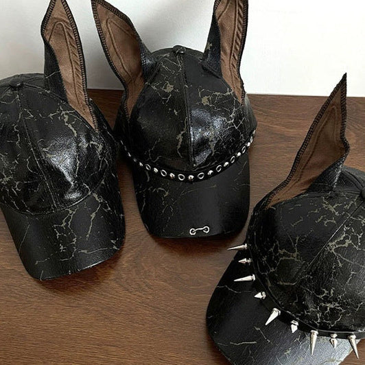 Punk Doberman Ears Leather Baseball Cap