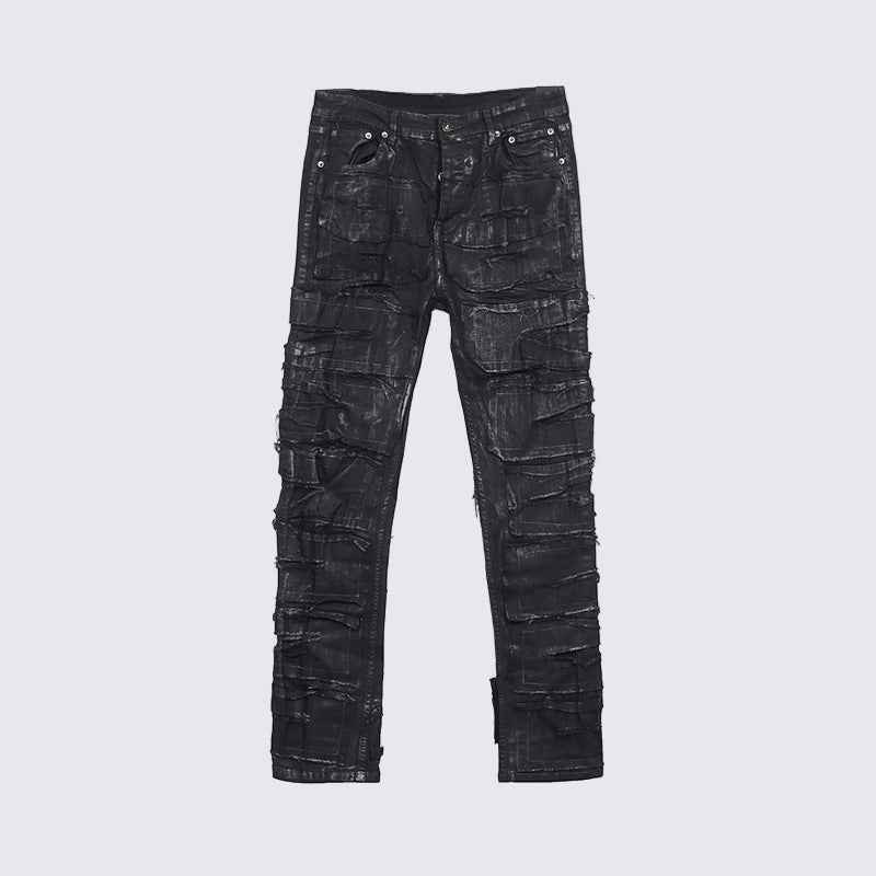 Dark Coating Waxed Distressed Jeans