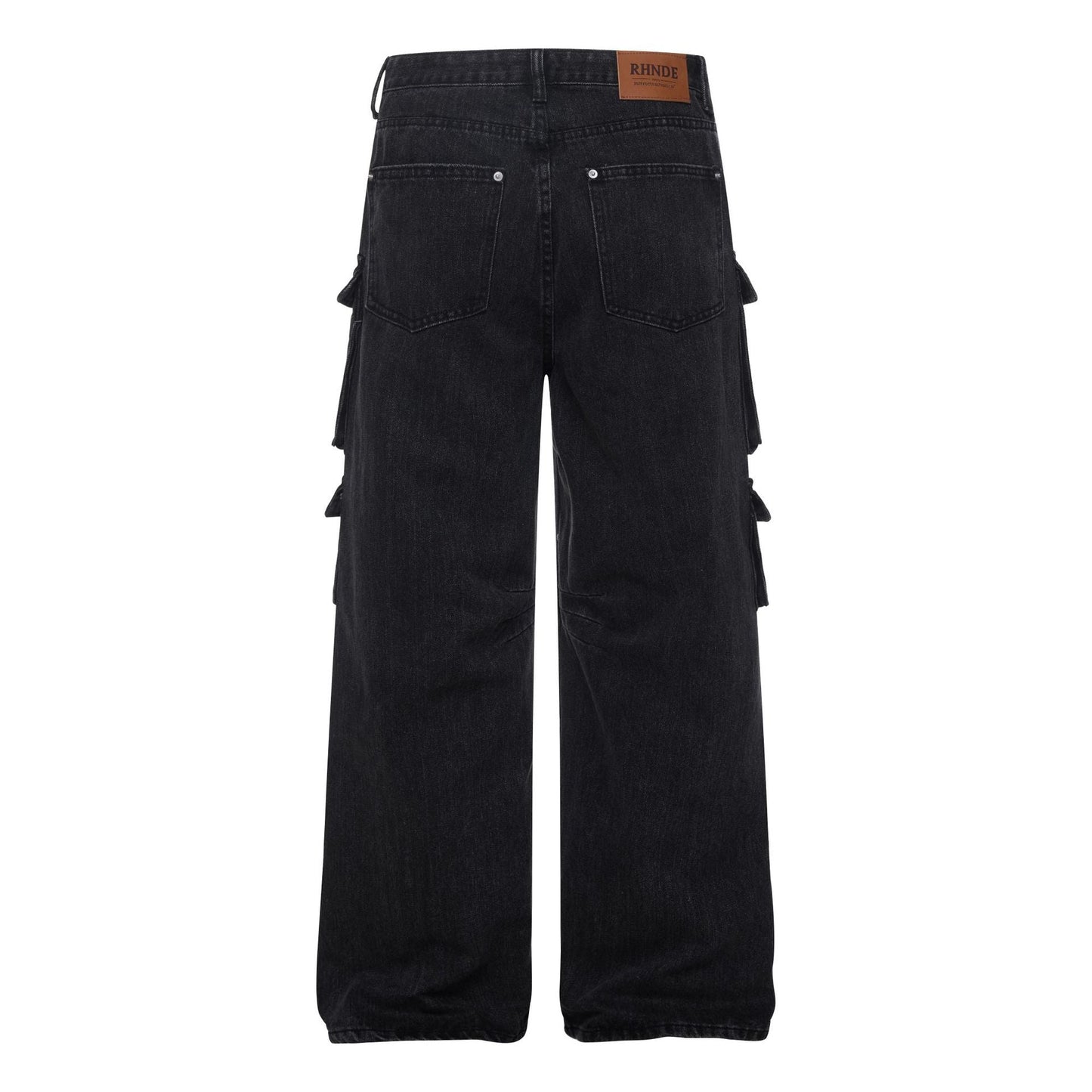 Washed Black Vintage Straight Leg Cargo Jeans