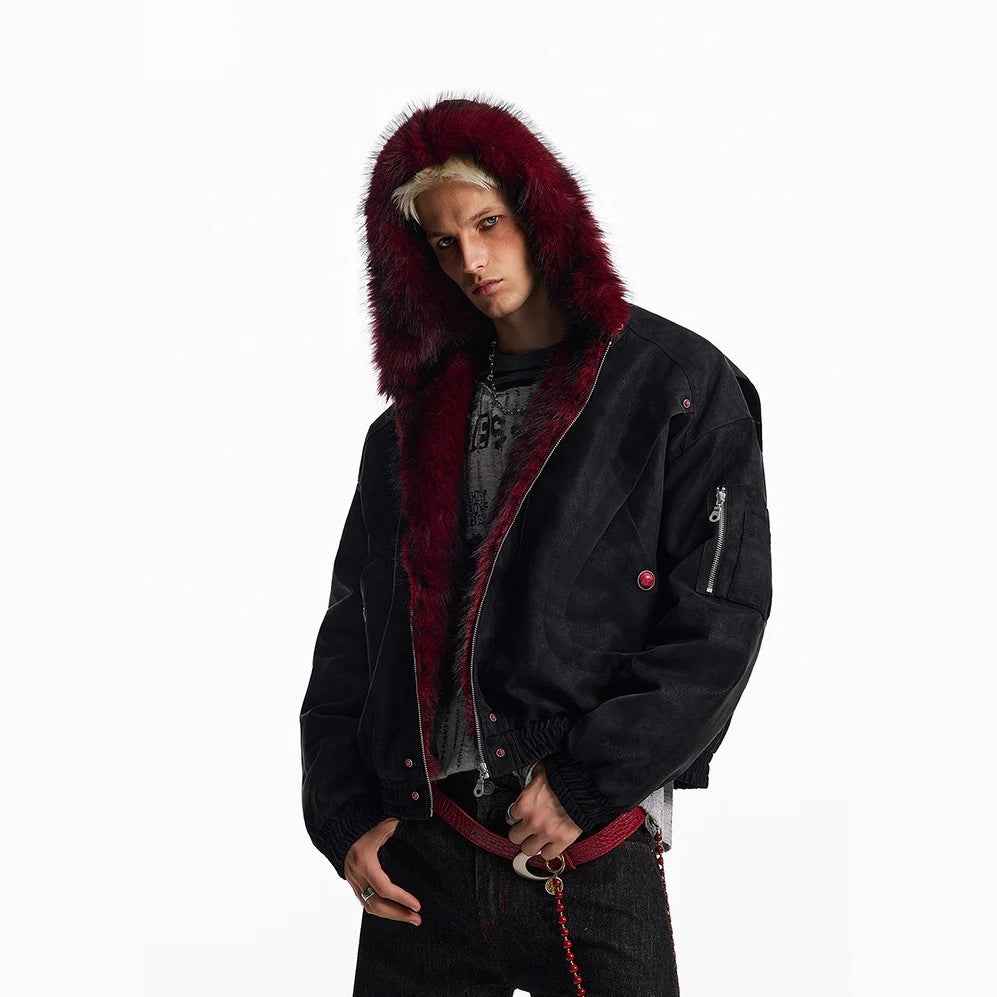 Fleece Lined 'Crimson' Red Fur Jacket