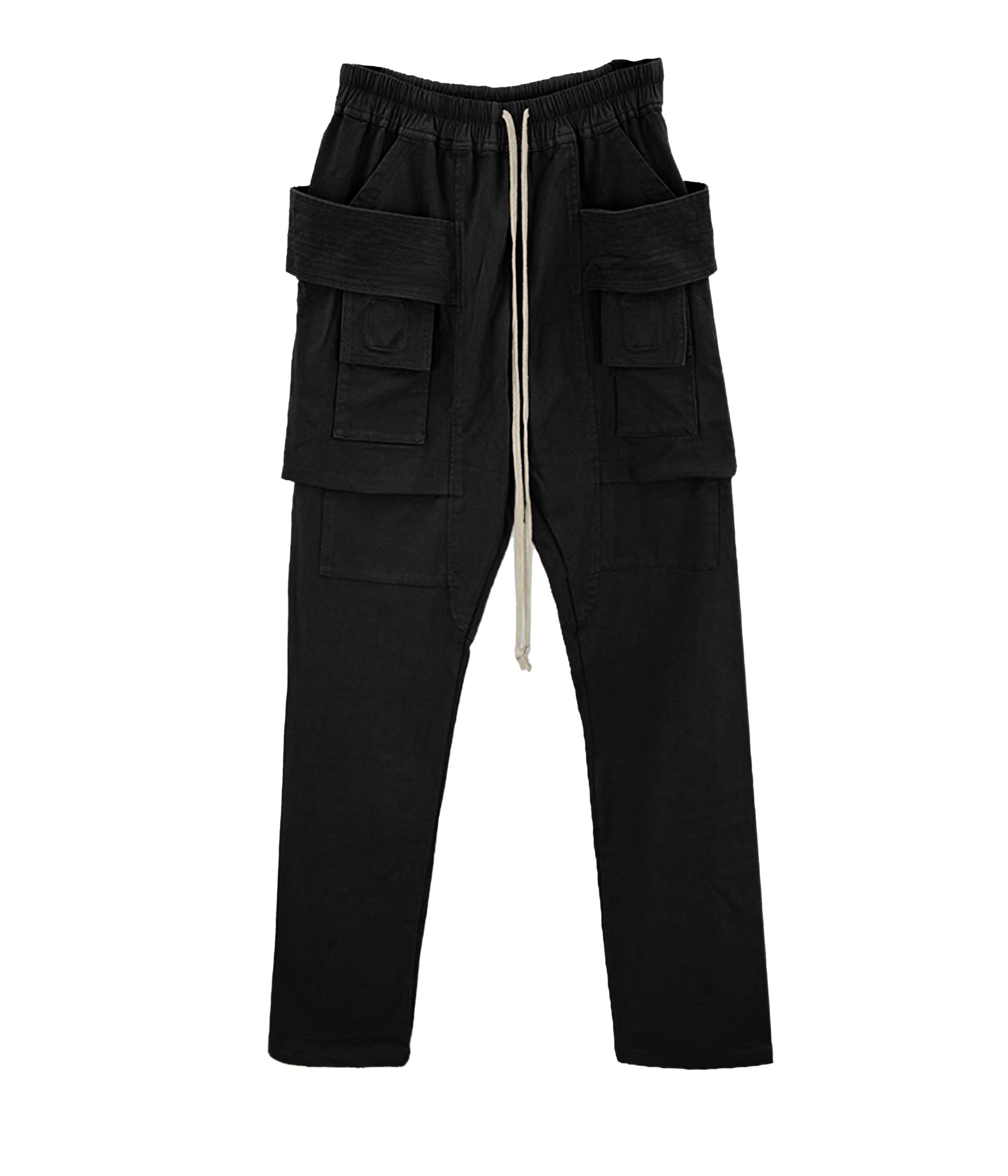 NOIR DROP-CROTCH DRAWSTRING CARGO PANTS - JUSTLUXURY