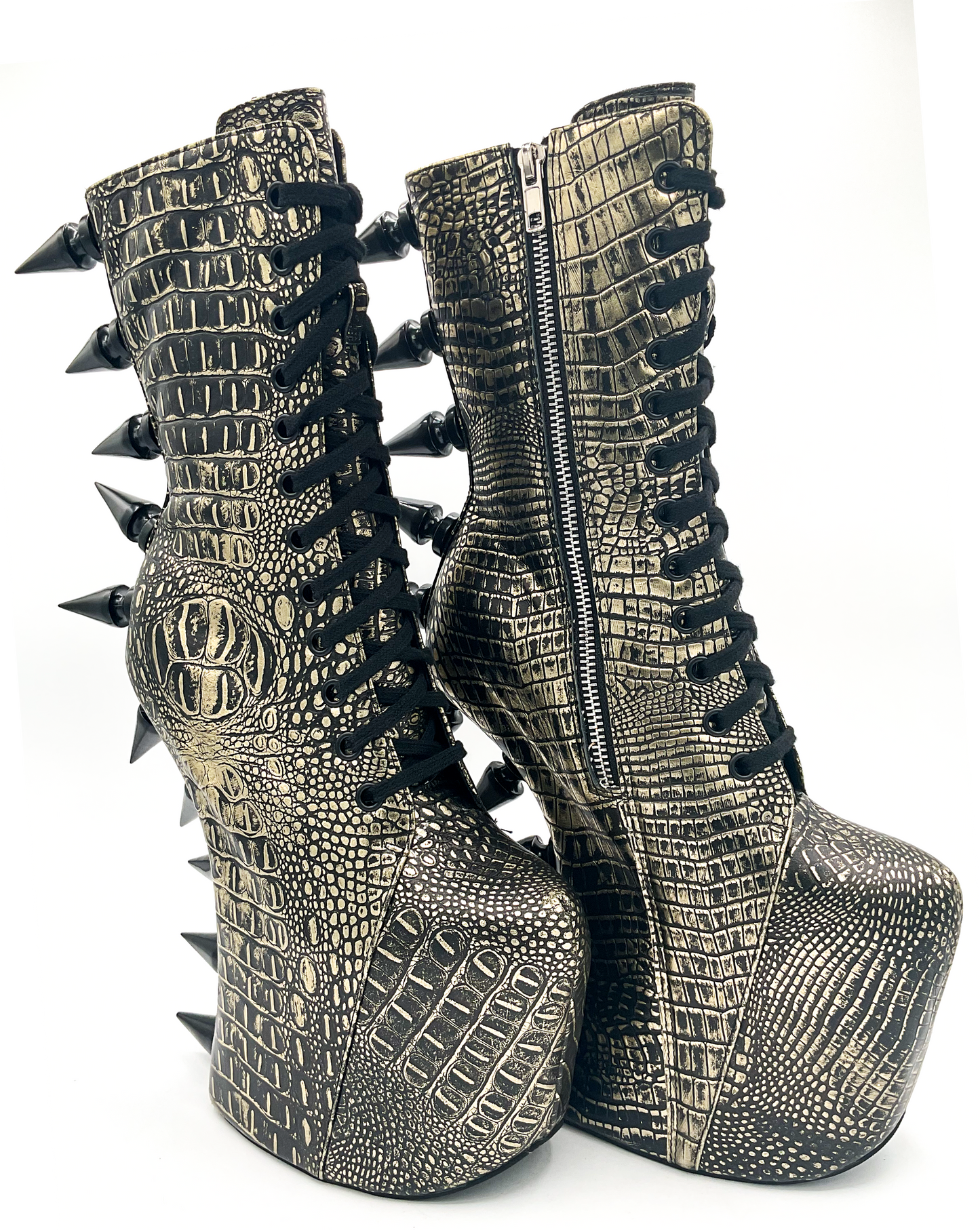 Prehistoric Gold Platform Boot - JUSTLUXURY