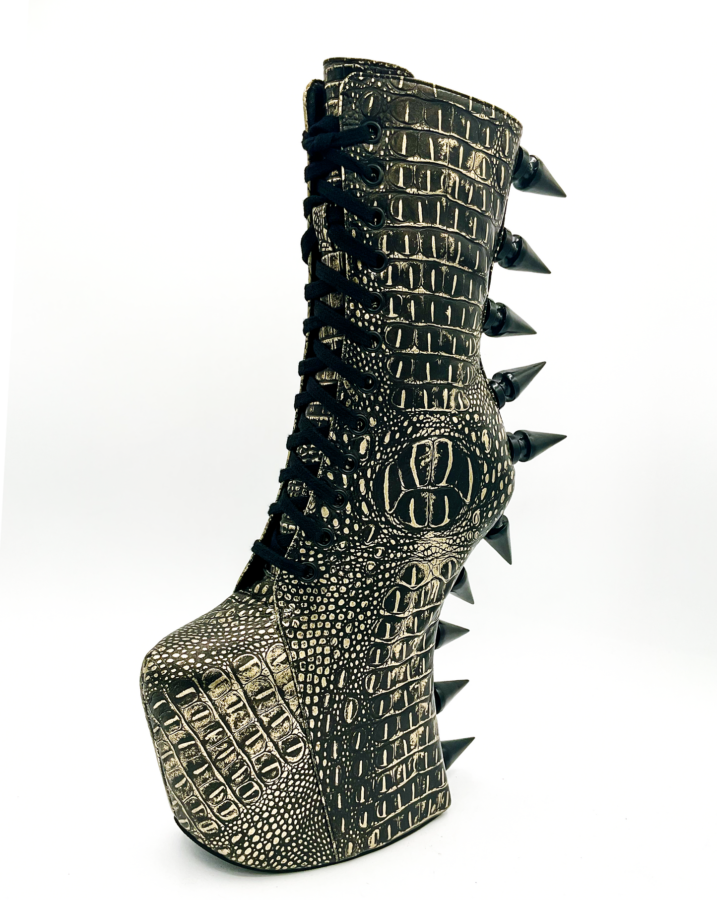 Prehistoric Gold Platform Boot - JUSTLUXURY
