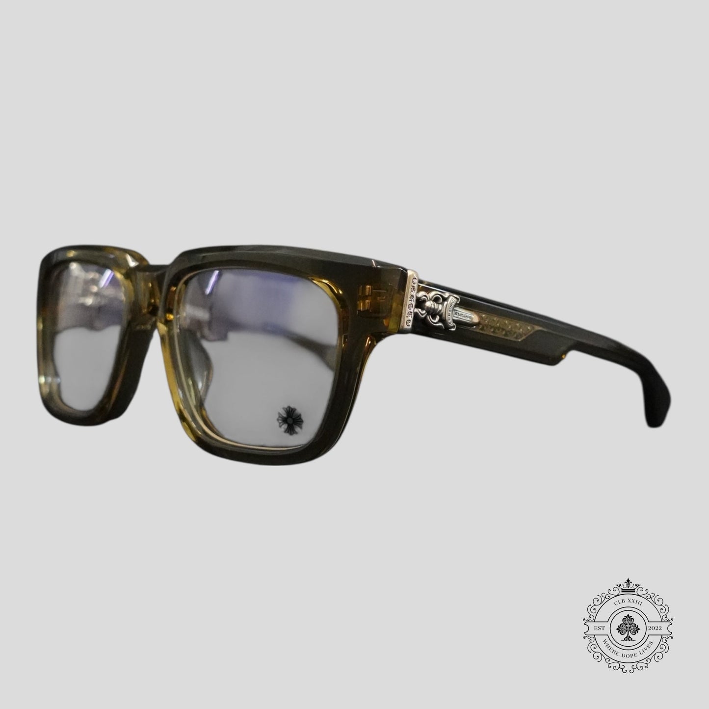Chrome Hearts Box Officer Sunglasses in Clear Olive/Silver