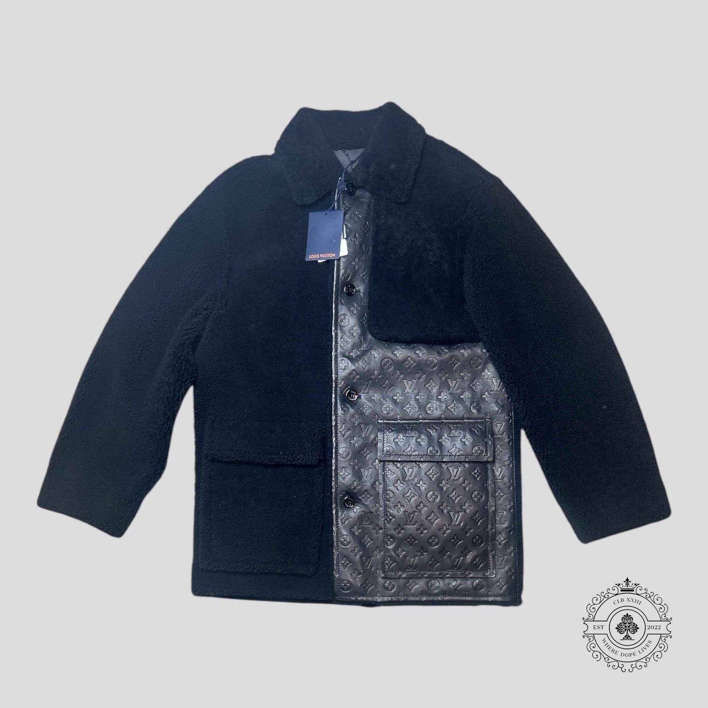 Louis Vuitton Shearling and Embossed Monogram Leather Business Coat in Black