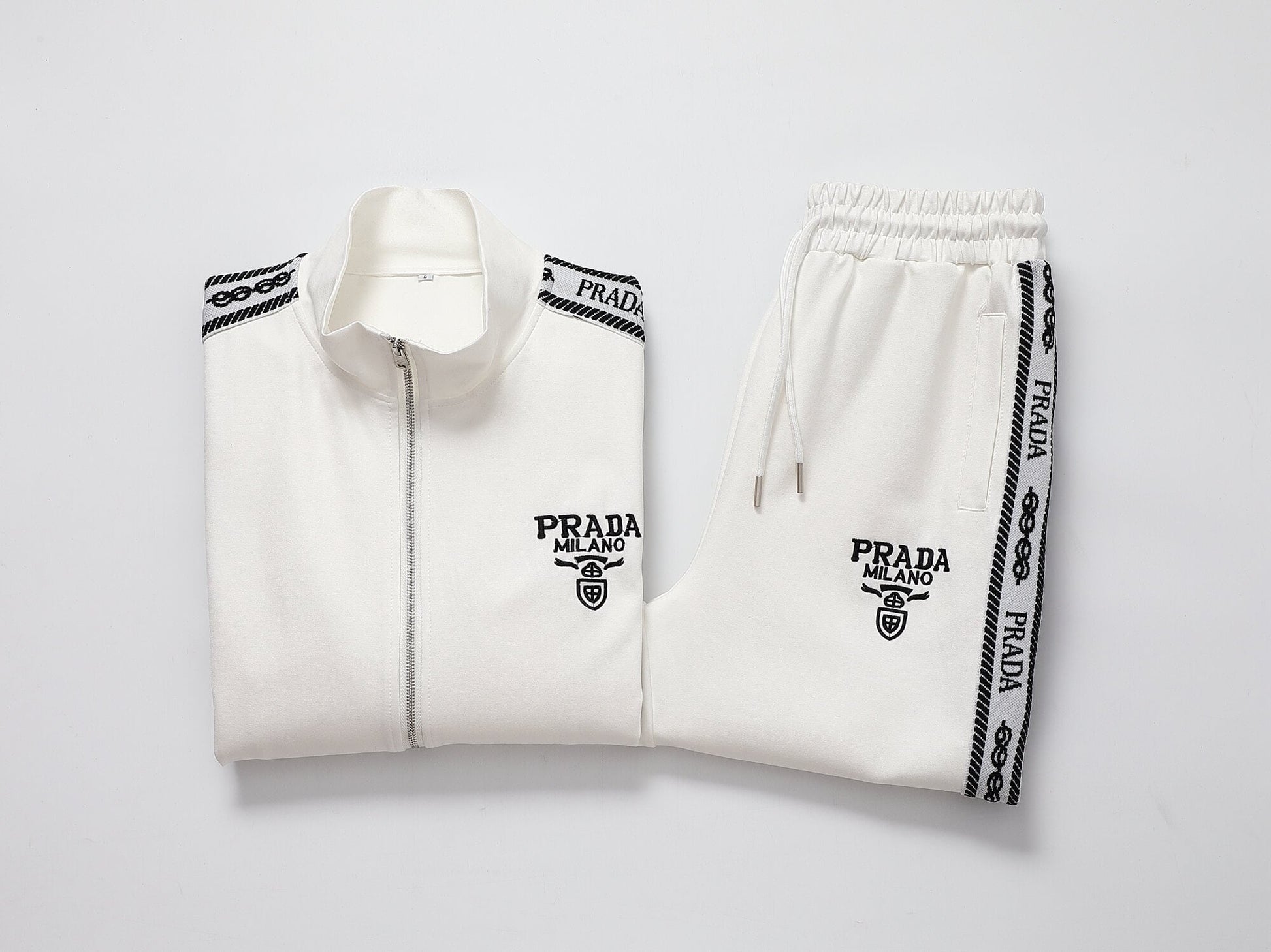 Prada Milano Logo Side Band Technical Jersey Tracksuit White CUSTOM