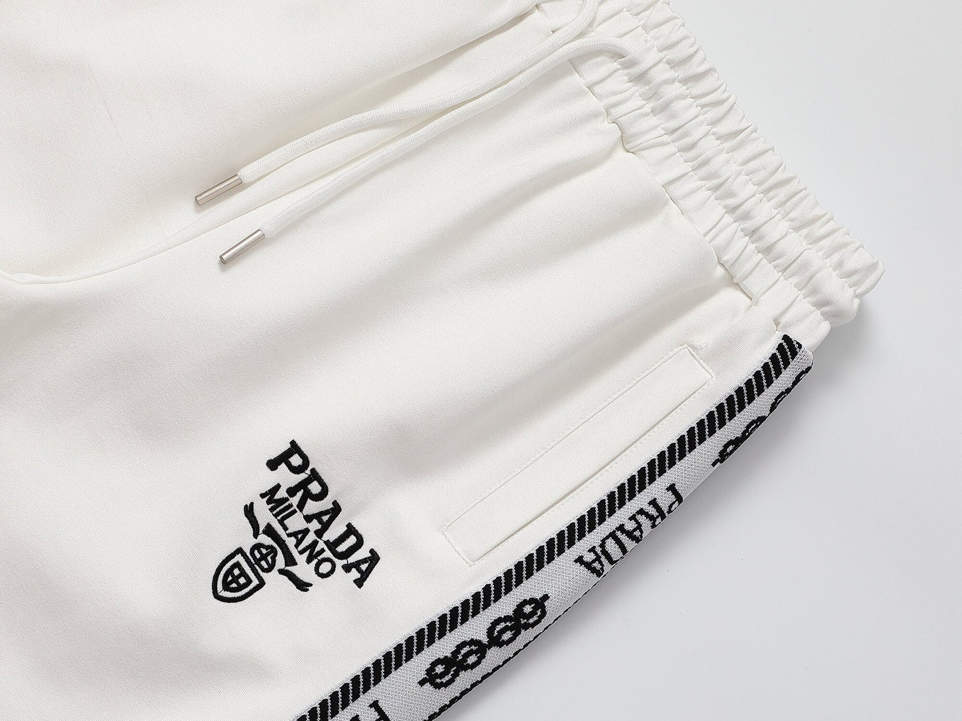Prada Milano Logo Side Band Technical Jersey Tracksuit White CUSTOM