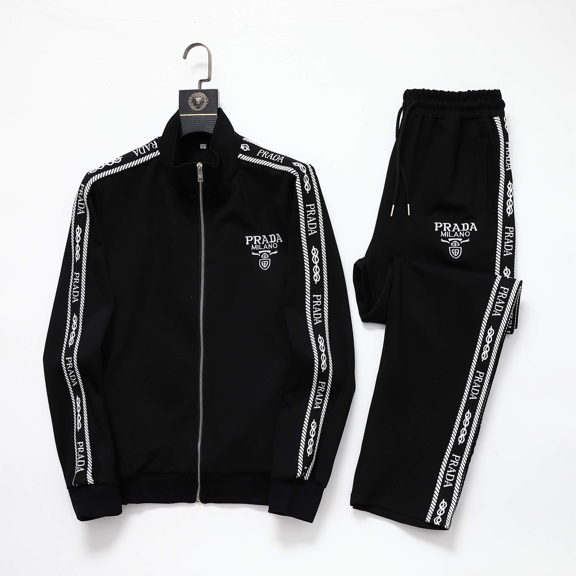 Prada Milano Logo Side Band Technical Jersey Jacket Black CUSTOM