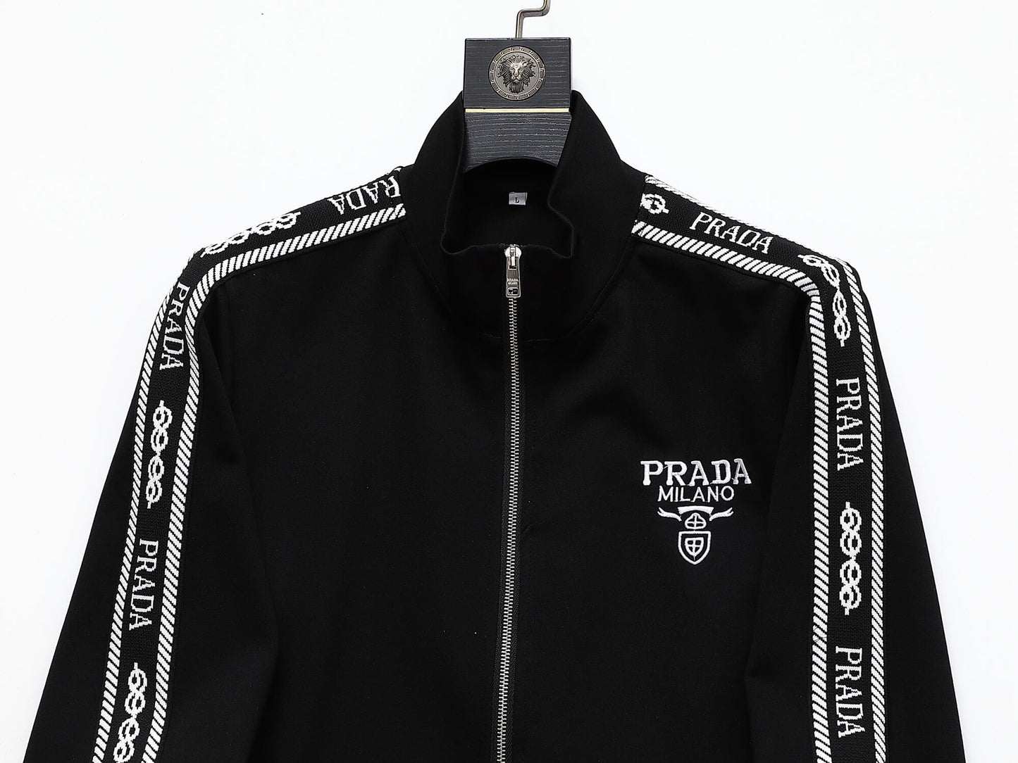 Prada Milano Logo Side Band Technical Jersey Jacket Black CUSTOM