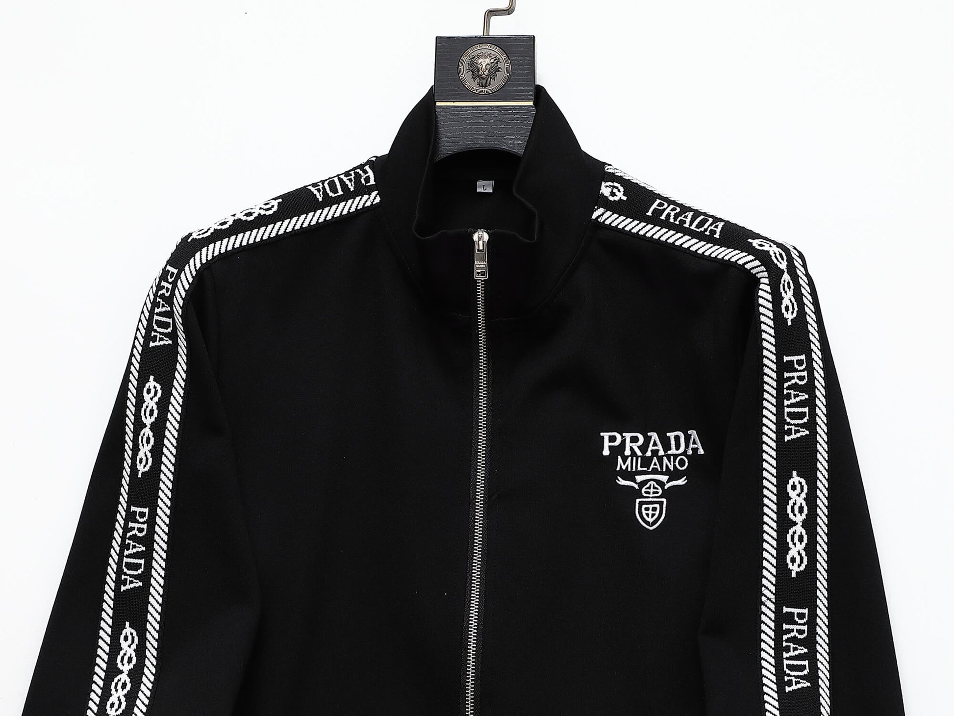 Prada Milano Logo Side Band Technical Jersey Jacket Black CUSTOM