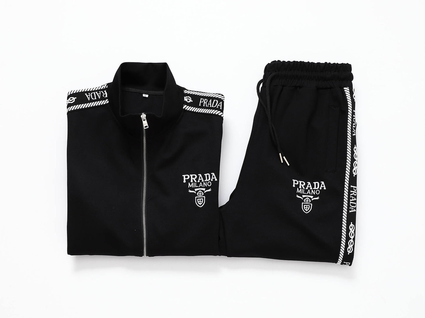 Prada Milano Logo Side Band Technical Jersey Jacket Black CUSTOM