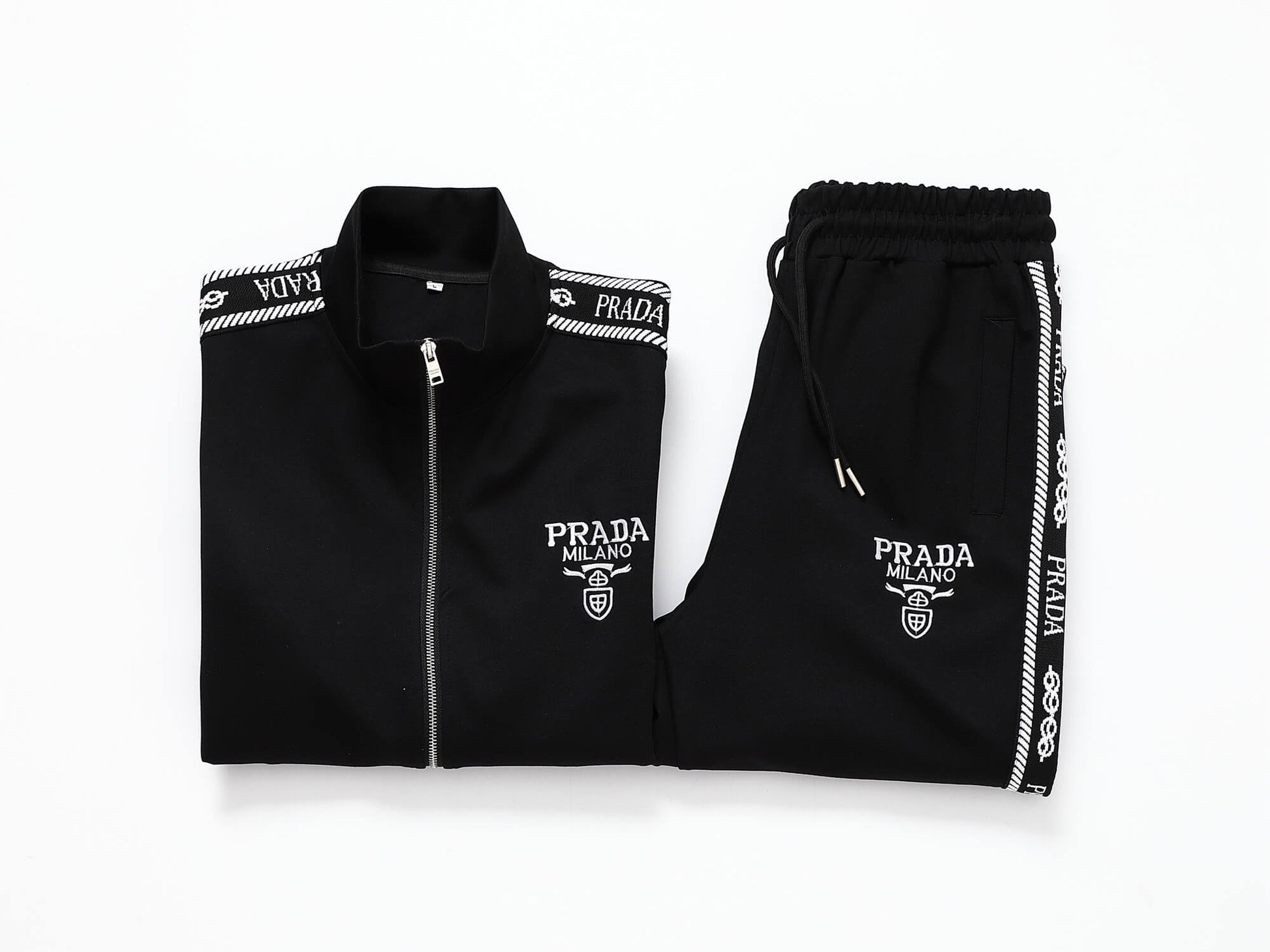 Prada Milano Logo Side Band Technical Jersey Jacket Black CUSTOM