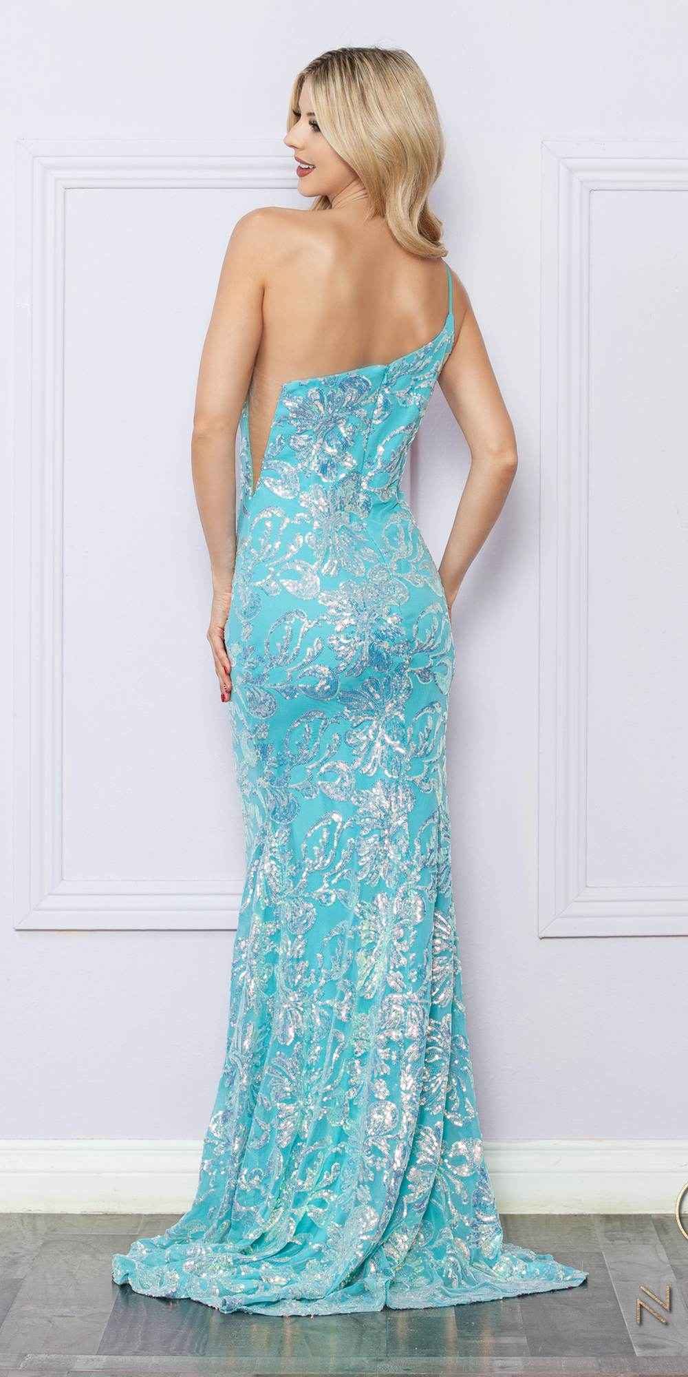Nox Anabel R1308 Long Sequin Floral Print One Shoulder Mermaid Gown