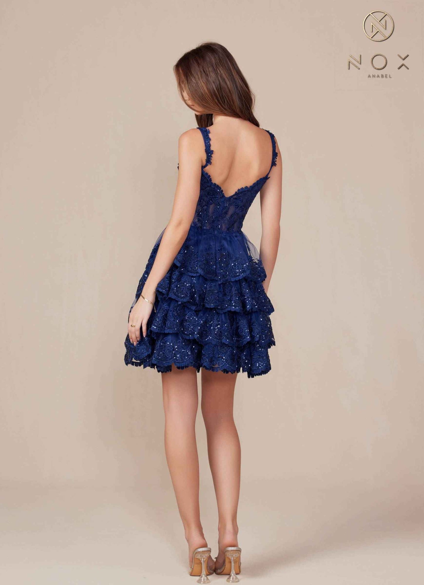 Nox Anabel R880 Dress Short A-Line Tiered Embroidered Skirt